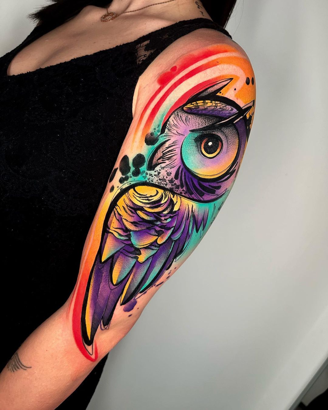 Watercolor owl tattoo by martapoisontattoo