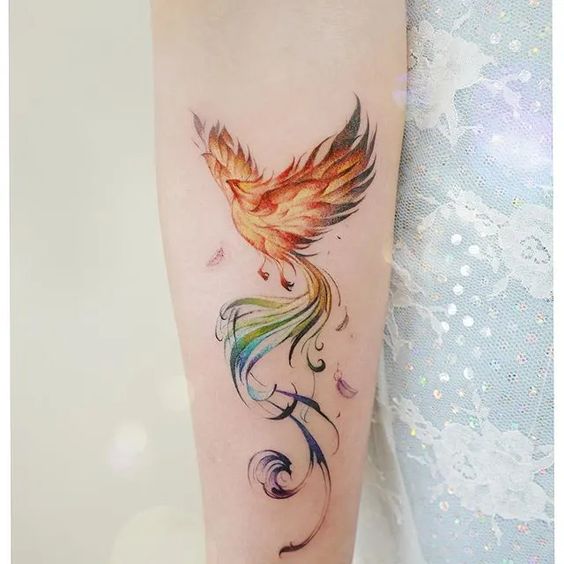Watercolor phoenix tattoo 3