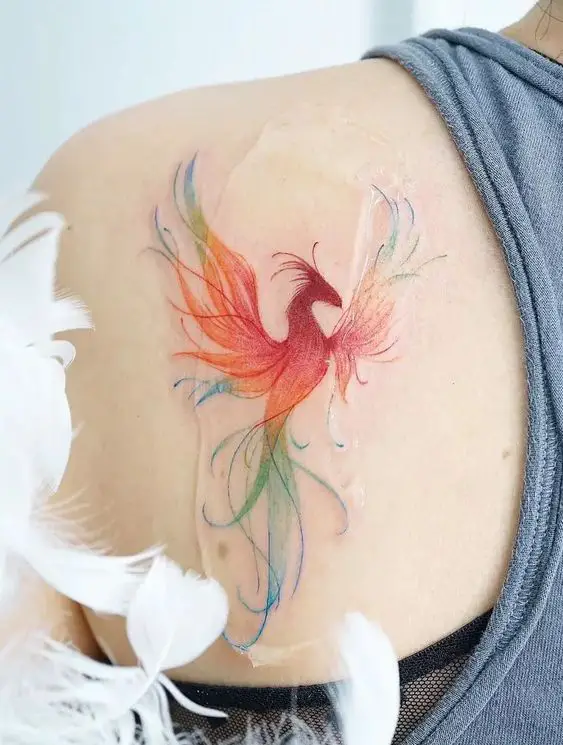 Watercolor phoenix tattoo 4
