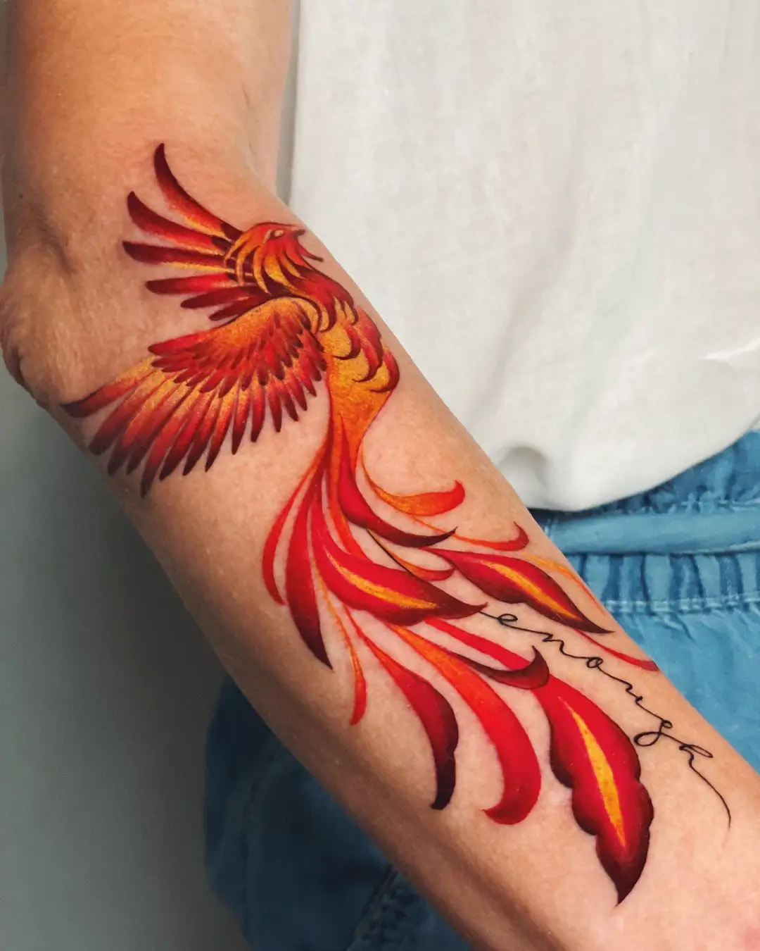 Watercolor phoenix tattoo by hornedqueen ink