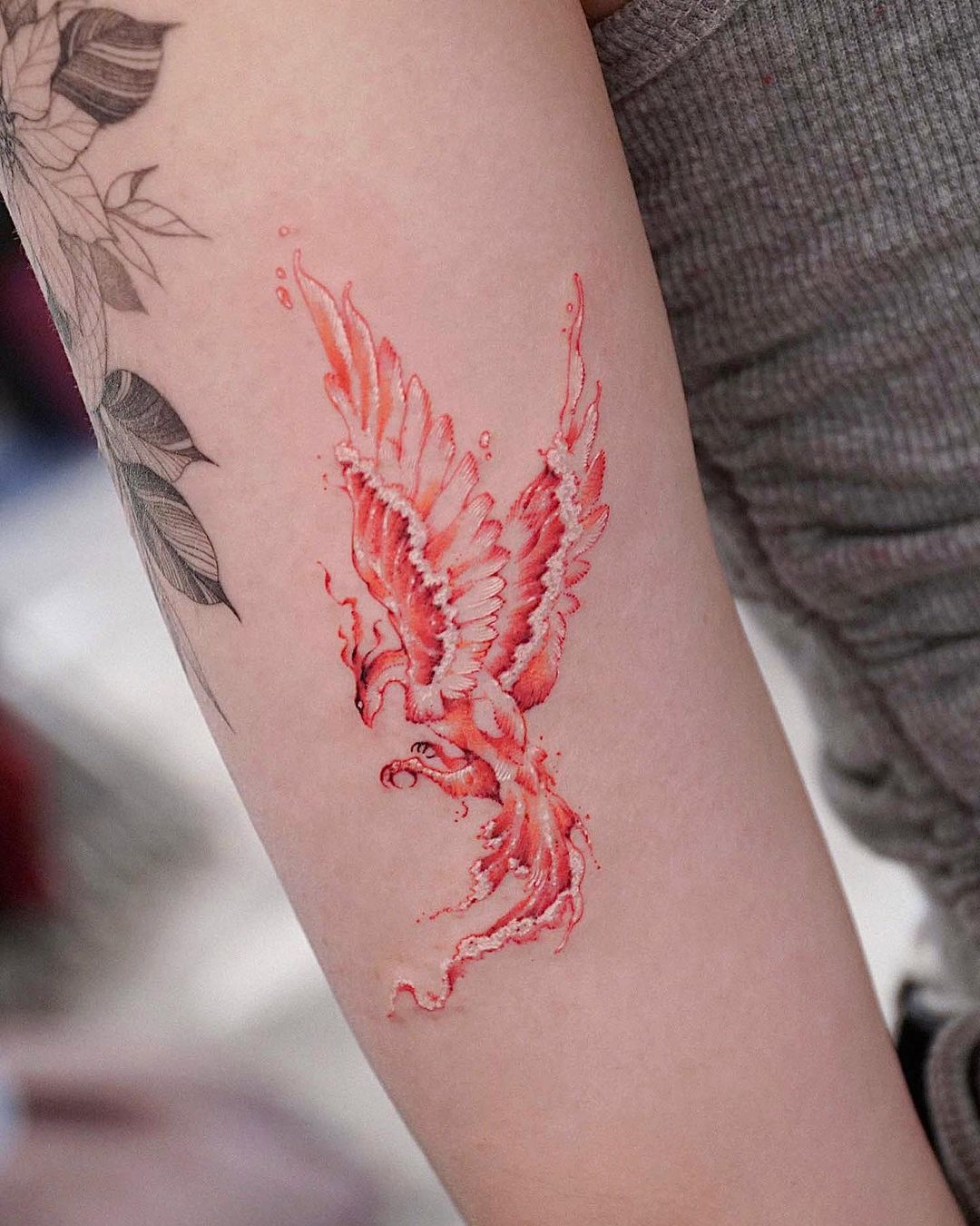 Watercolor phoenix tattoo by tattooist.inno