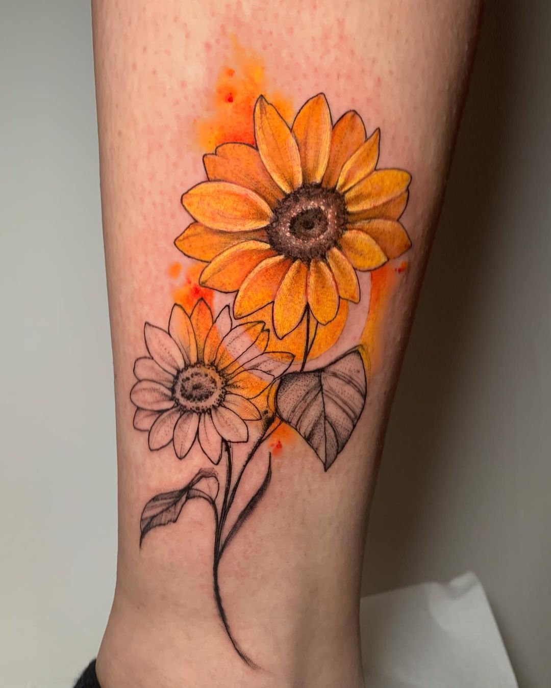 Watercolor sunflower tattoo by anita olivetti