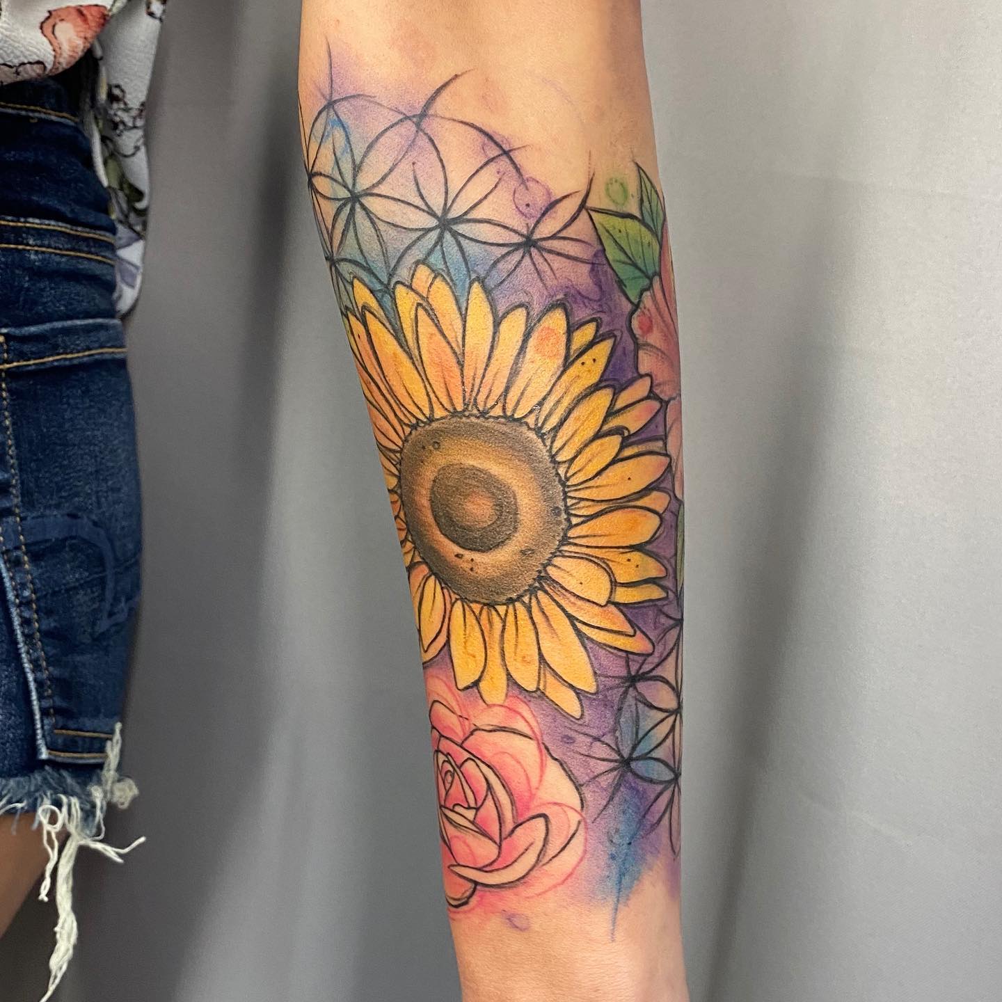 Watercolor sunflower tattoo by constan tina