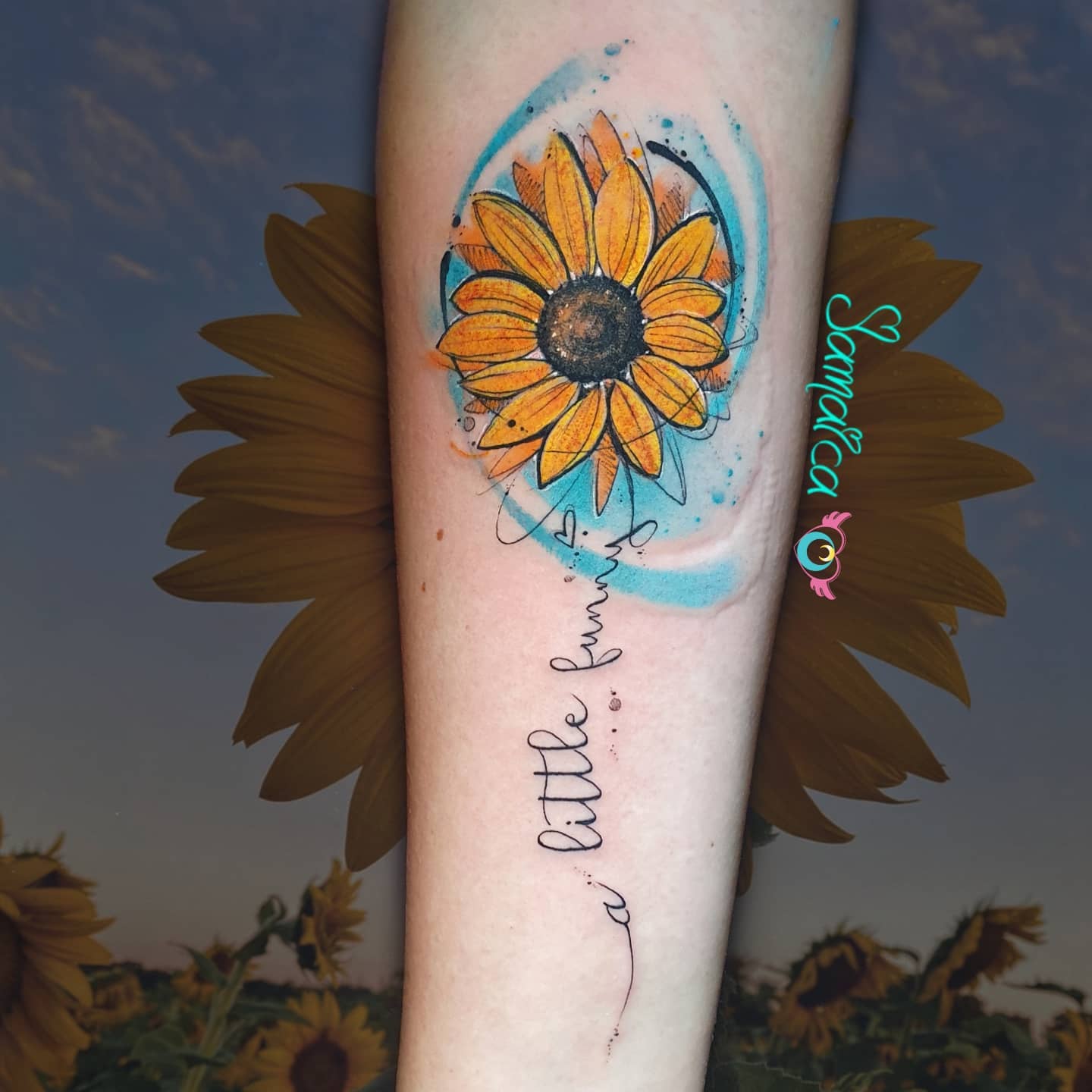 watercolor sunflower tattoo by sweetyjtattoo