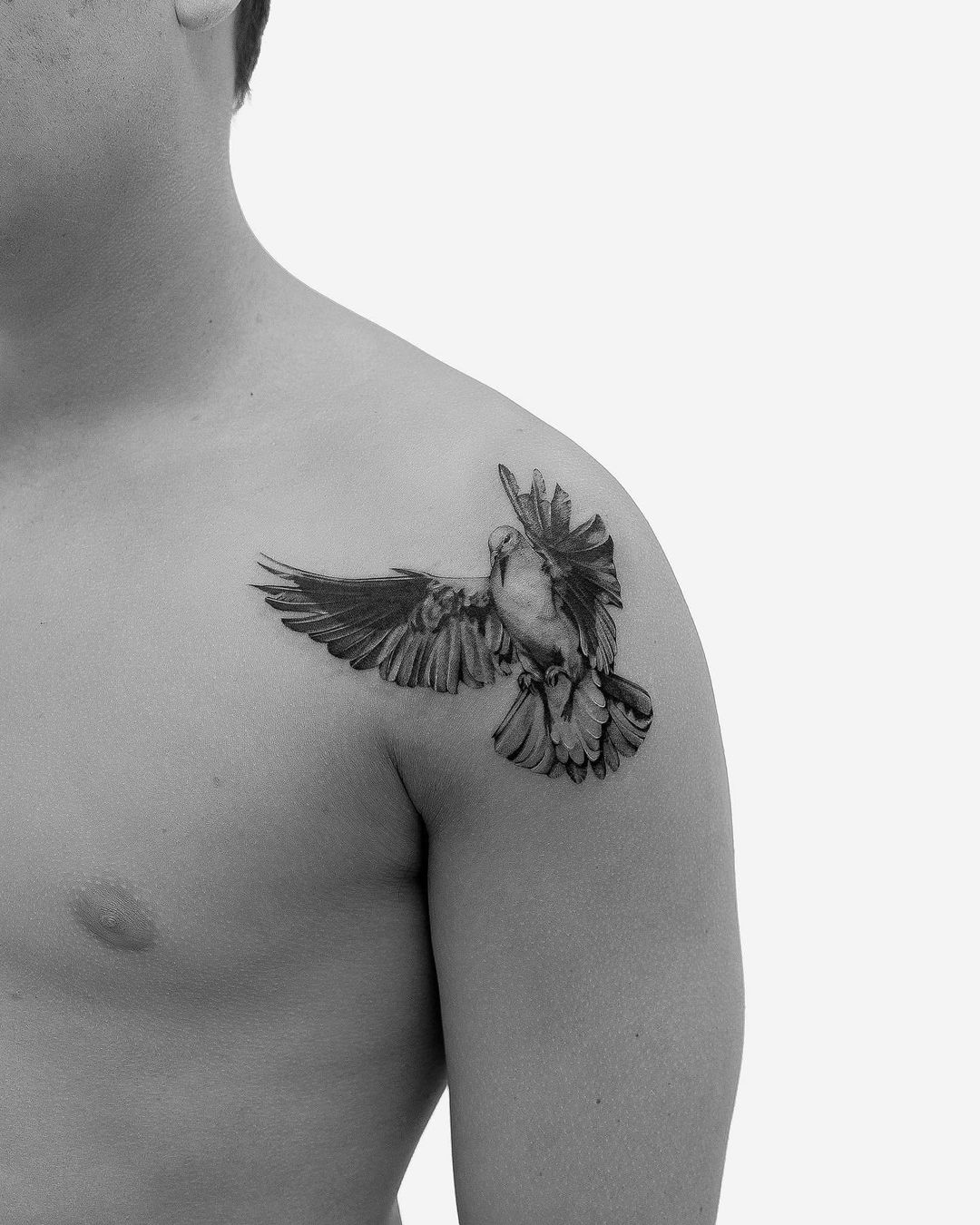 Black adn white dove tattoo by savv.ink