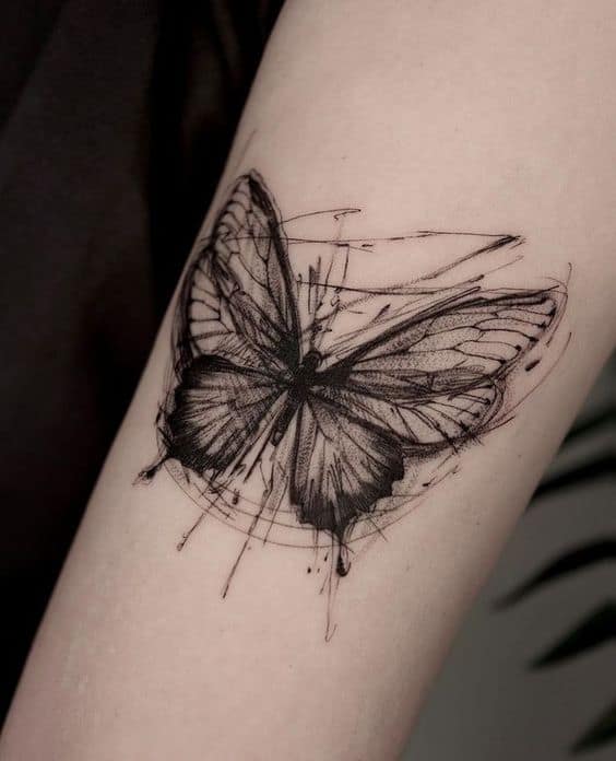 Black and grey butterfly tattoo 2