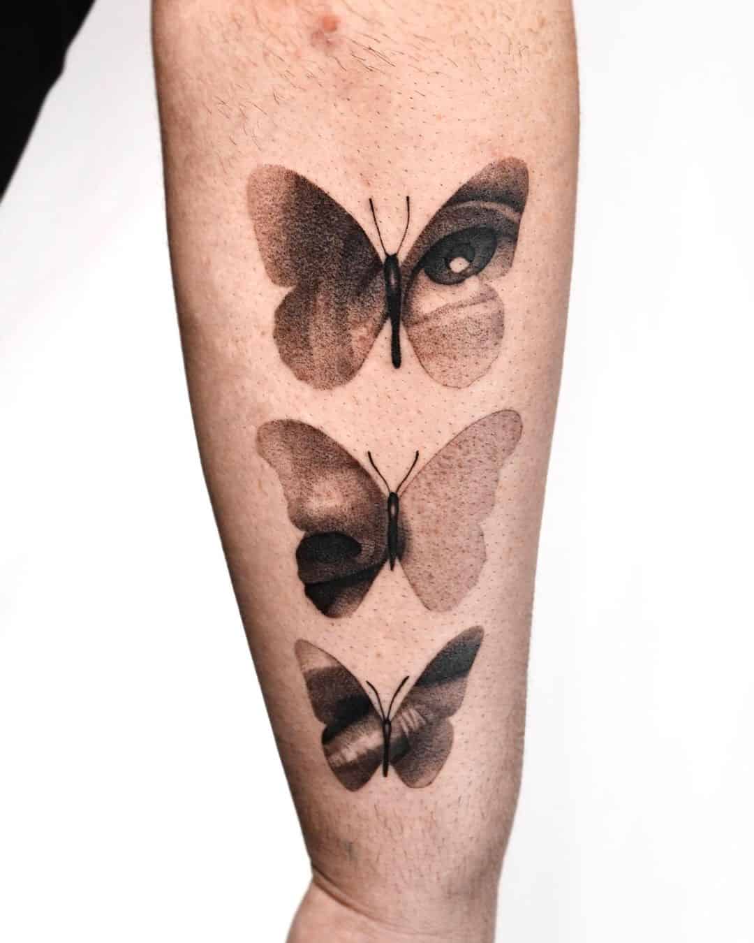 Black and grey butterfly tattoos by via saru