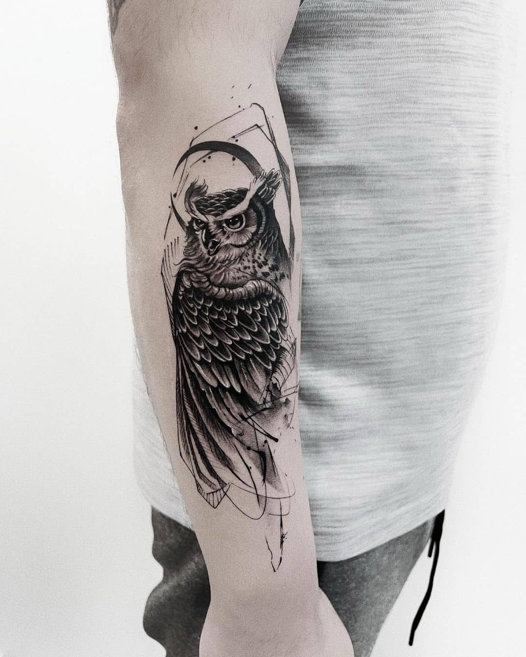 Black and grey owl tattoo by m mark tattoos