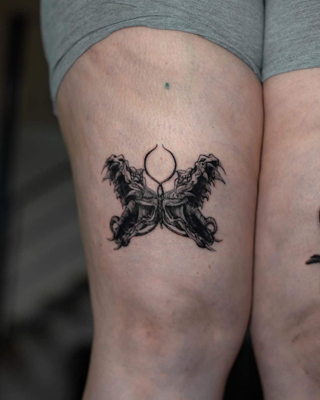 Butterfly tattoo on thigh by homearmy