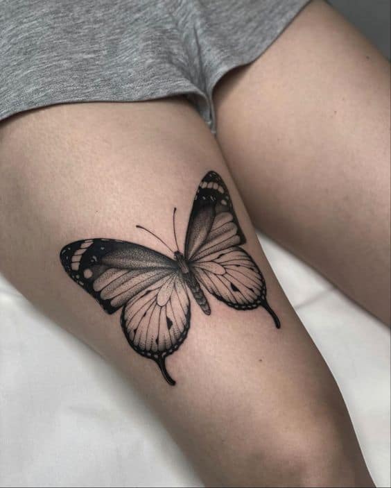 Amzaing Black butterfly thigh tattoos