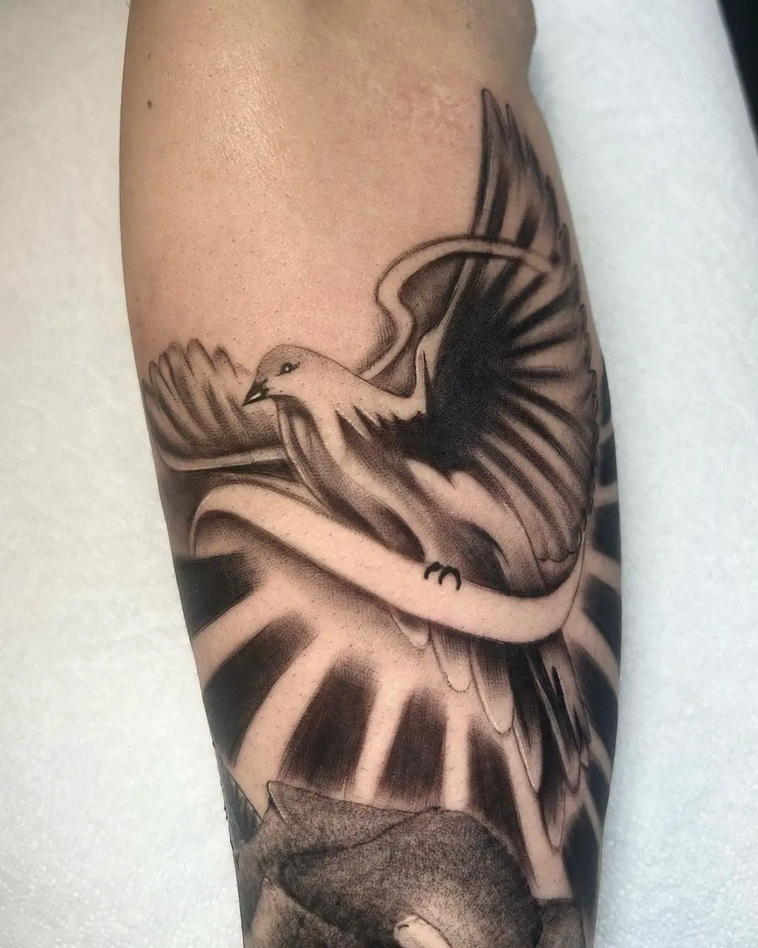 Flying dove tattoo by petronss tattoo