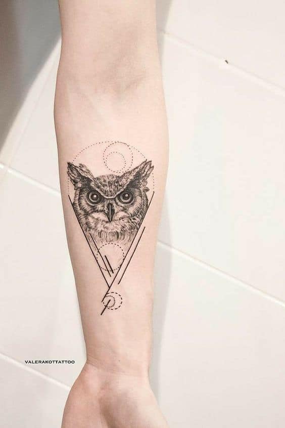 Geometric owl tattoo 2