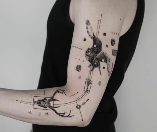 Geometric owl tattoo by lindellvictor