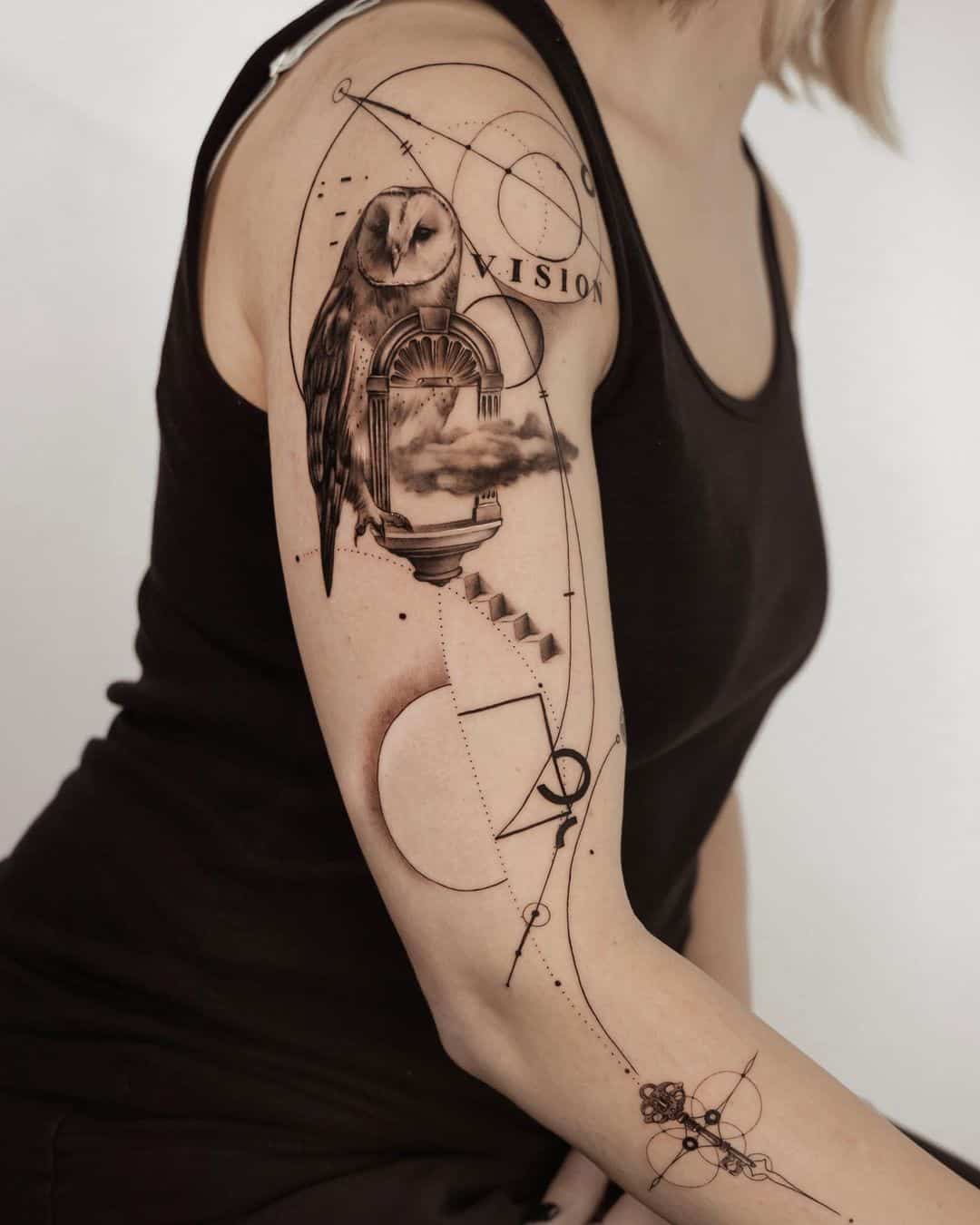 Geometric owl tattoo by nhea.ttt