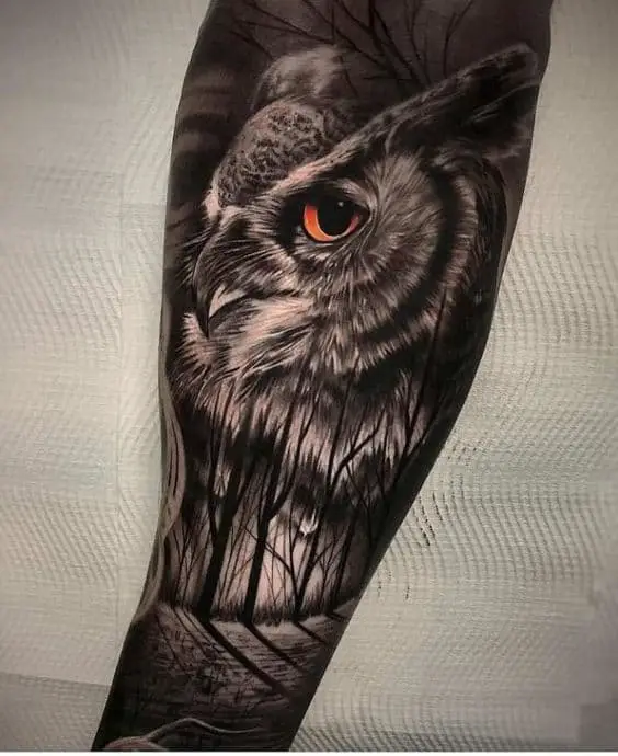Horned owl tattoo