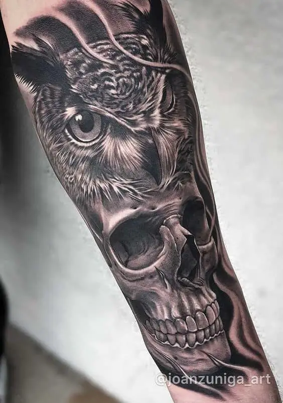 Owl and skull tattoo 2