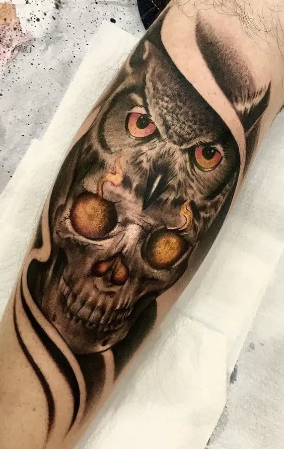 Owl and skull tattoo 3