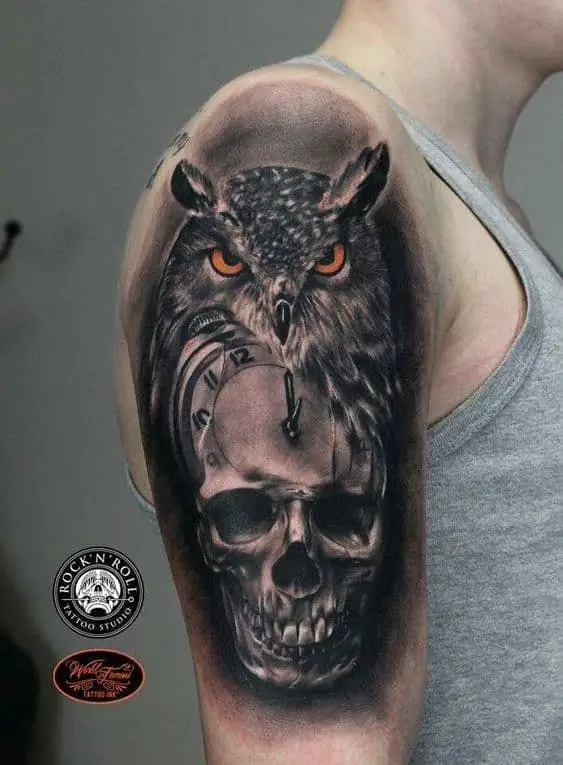 Owl and skull tattoo 4