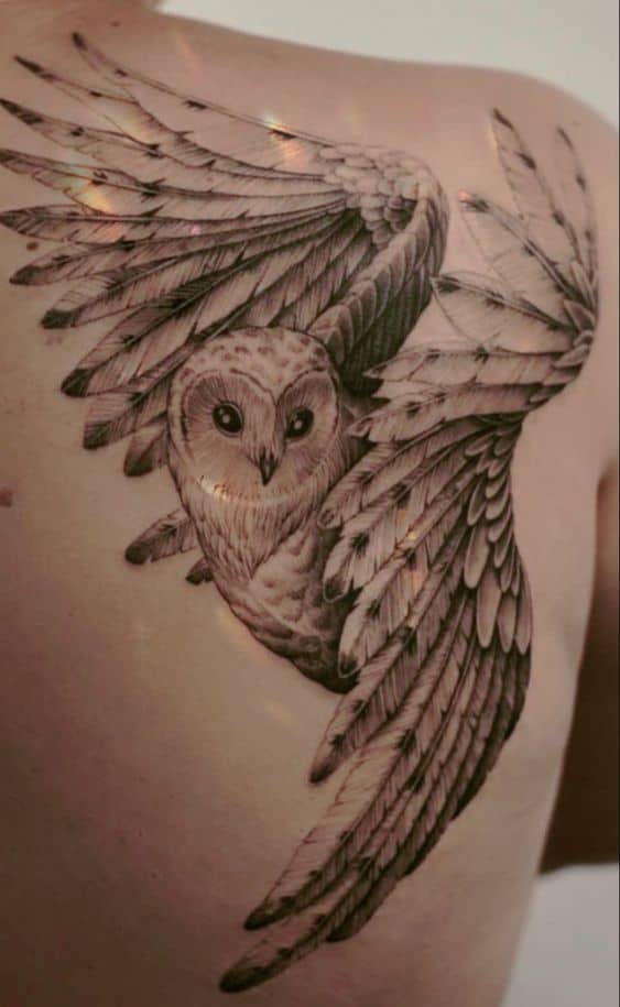 Owl on back tattoo 1