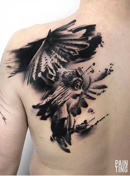 Owl on back tattoo 2