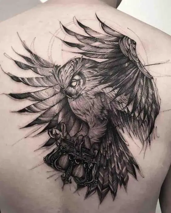 Owl on back tattoo 3