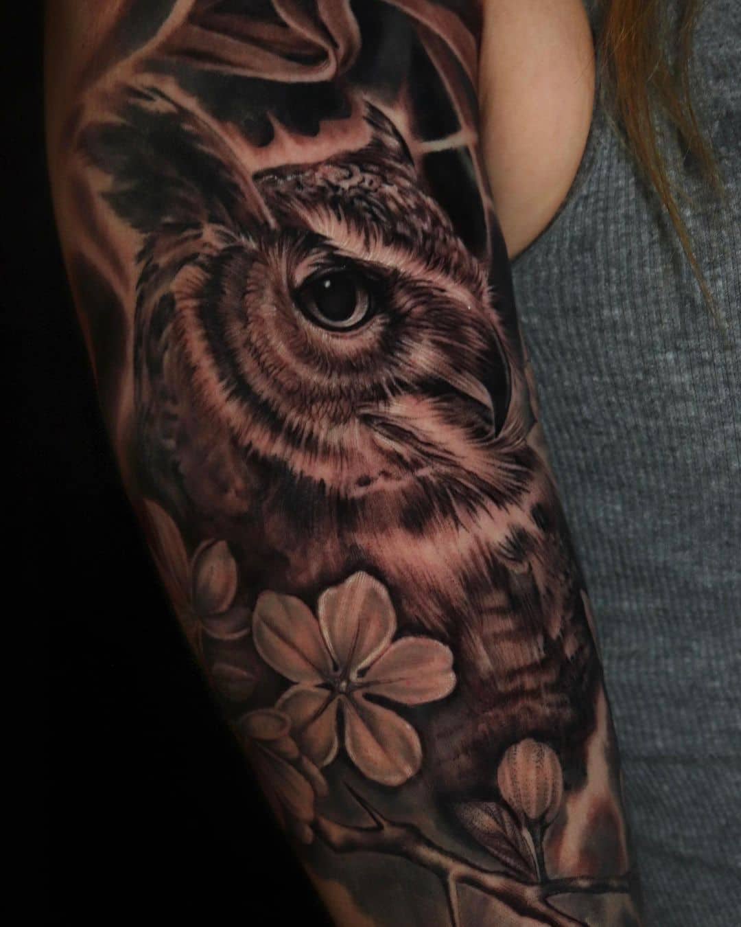 Realistic owl tattoo by santos.ink