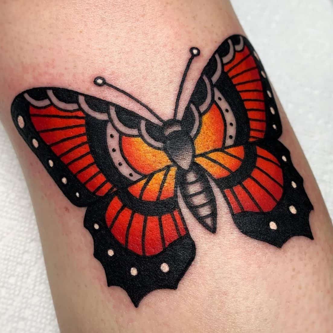 Traditional butterfly tattoo by sarahkeeley