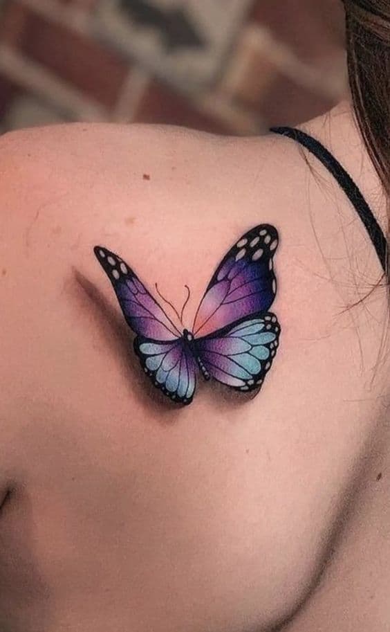 Amazing Colorful Purple Butterfly Tattoo Design
