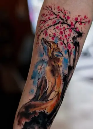 Watercolor fox tattoo by milandarkarts