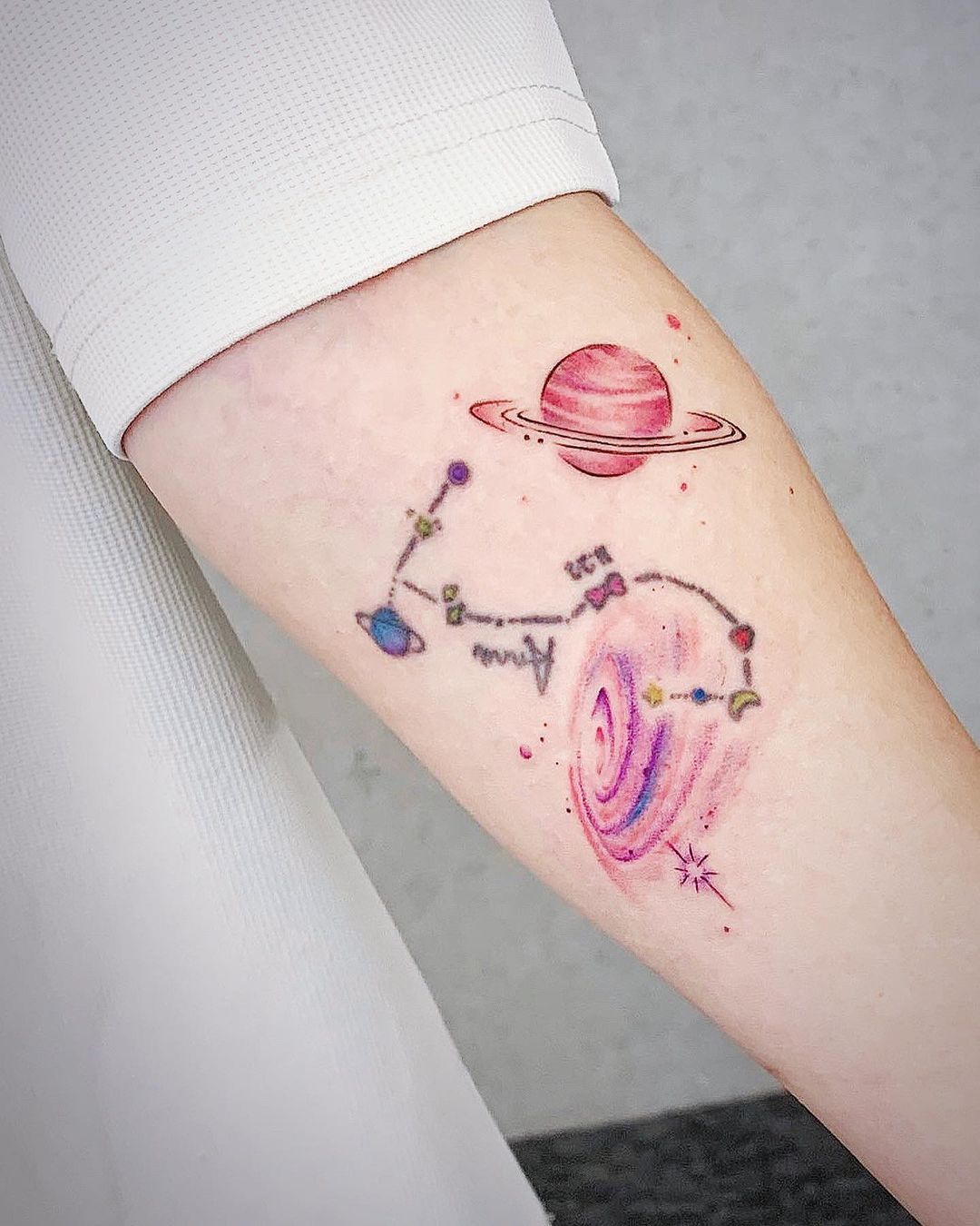 Watercolor galaxy tattoos by raina blankleaving