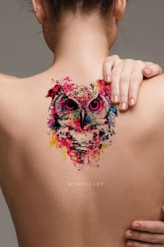 Watercolor owl tattoo 1