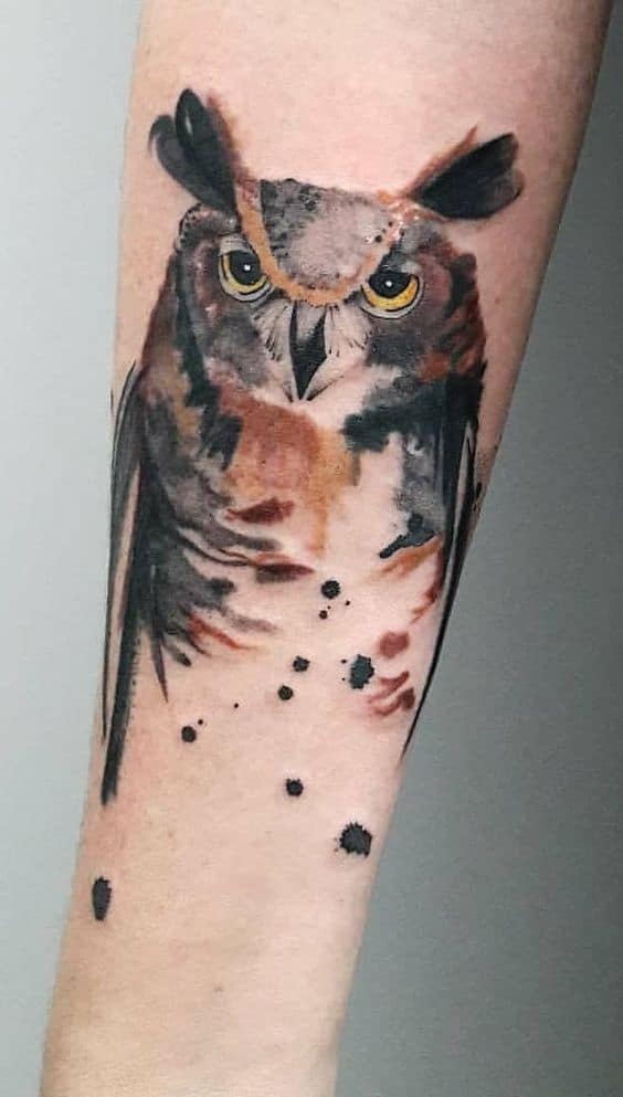 Watercolor owl tattoo 3