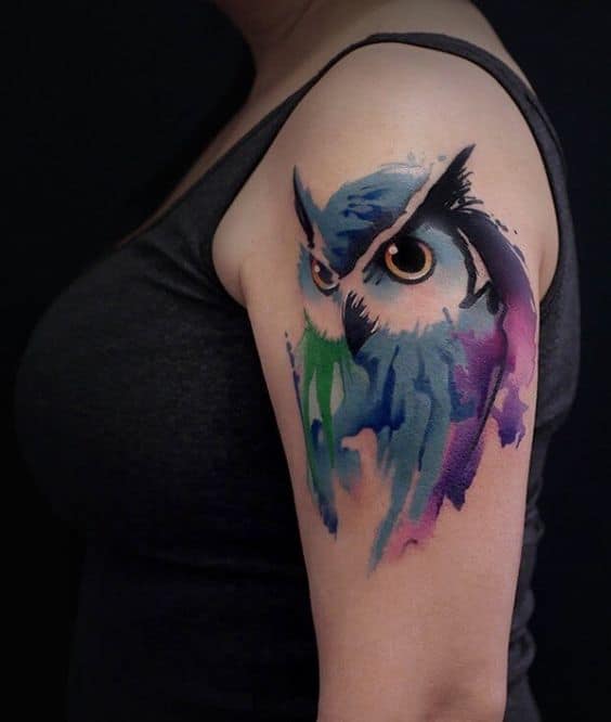 Watercolor owl tattoo 4