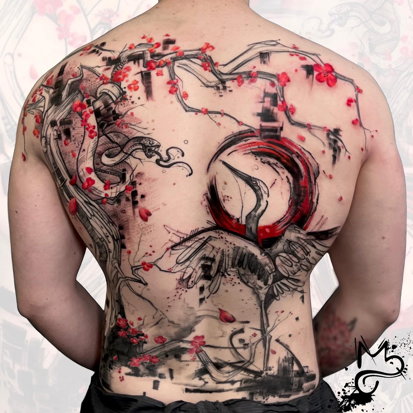 Watercolor tattoo on back by andremelo tattooartist