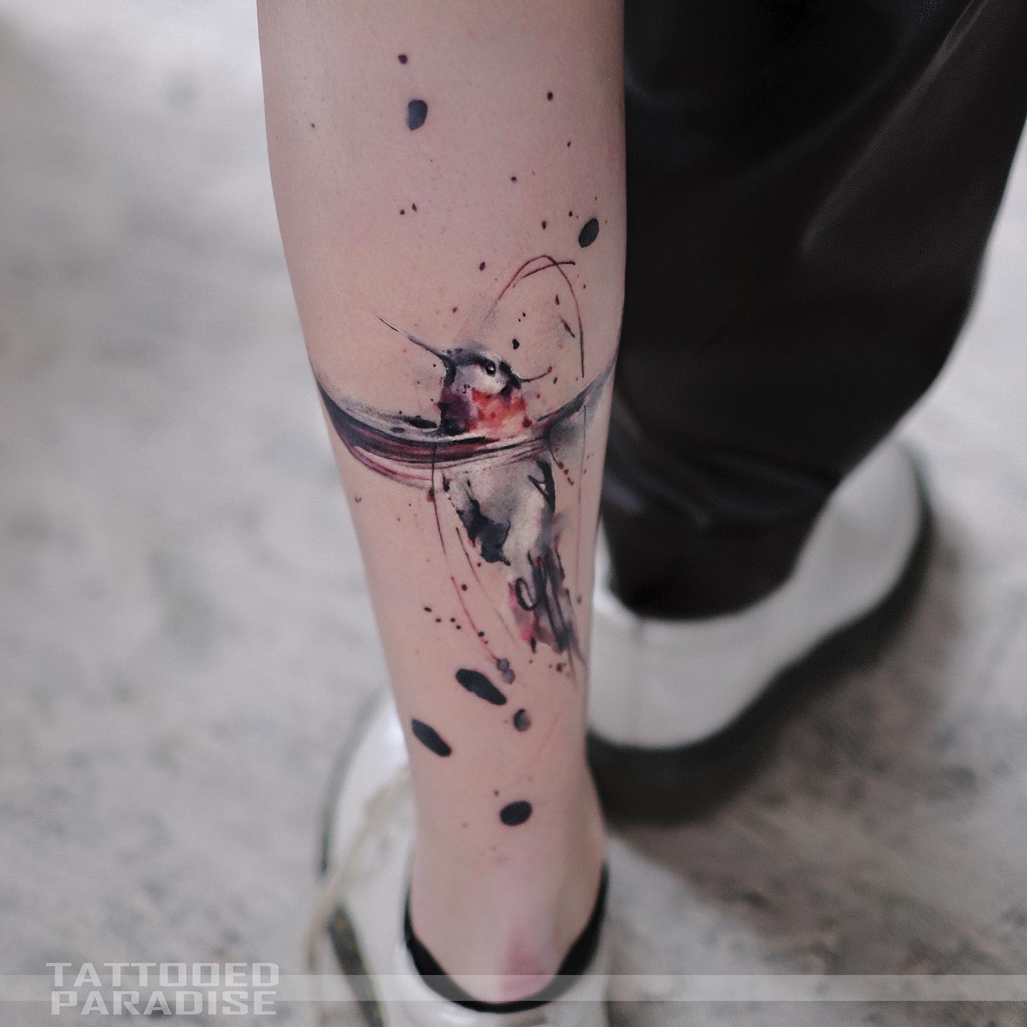 Watercolor tattoo on leg by aleksandrakatsan