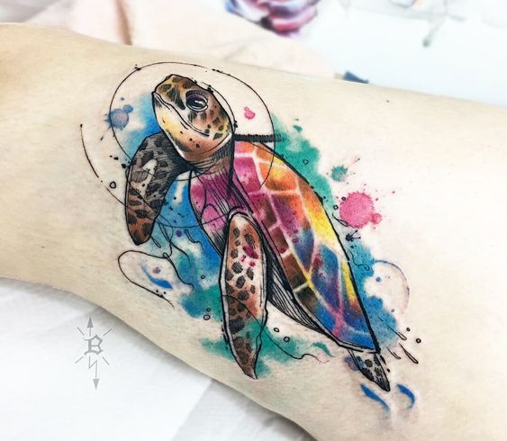 Watercolor turtle tattoo 1