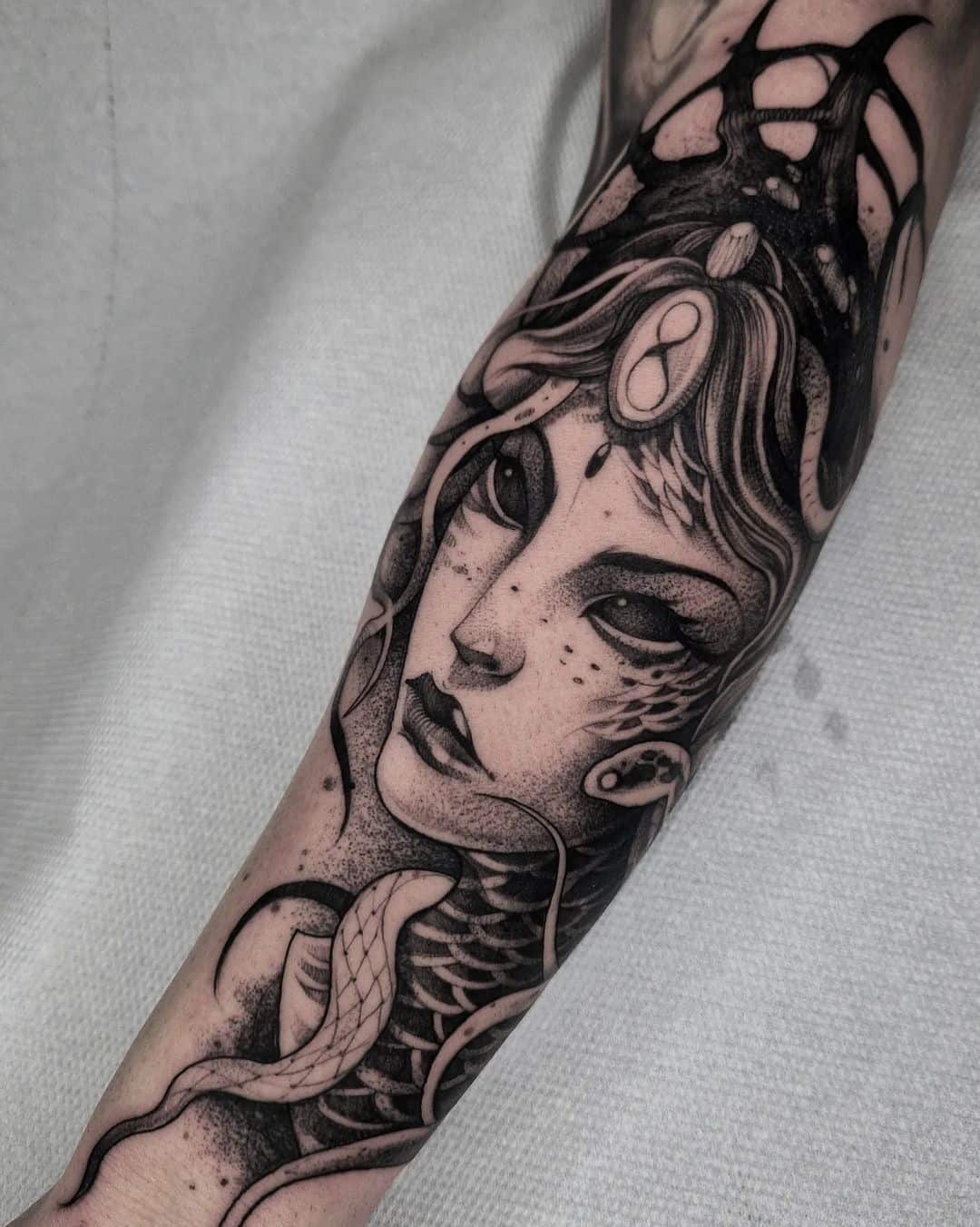 Black and white medusa tattoo by giulianocascella 2