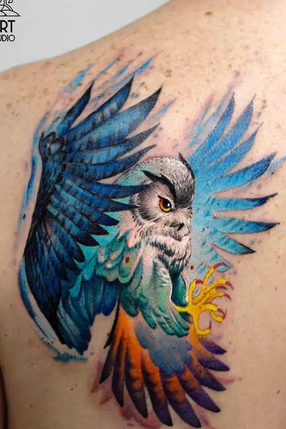 Colorful owl tattoo 1