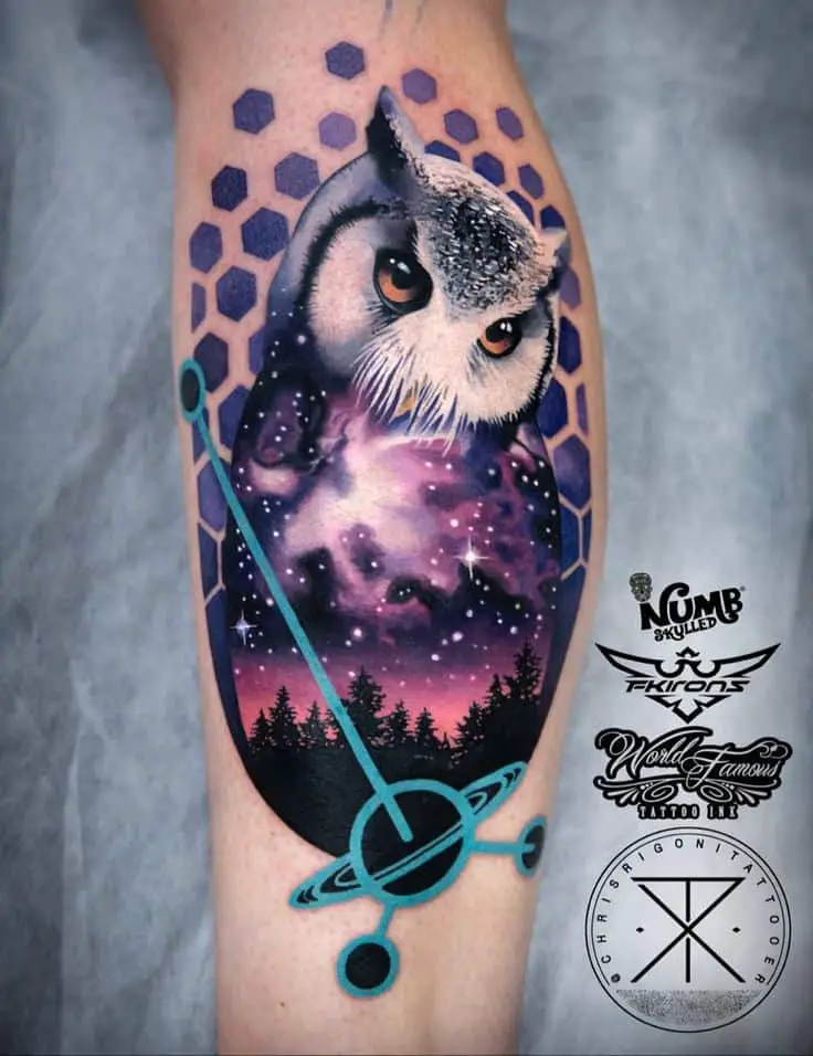 Colorful owl tattoo 2