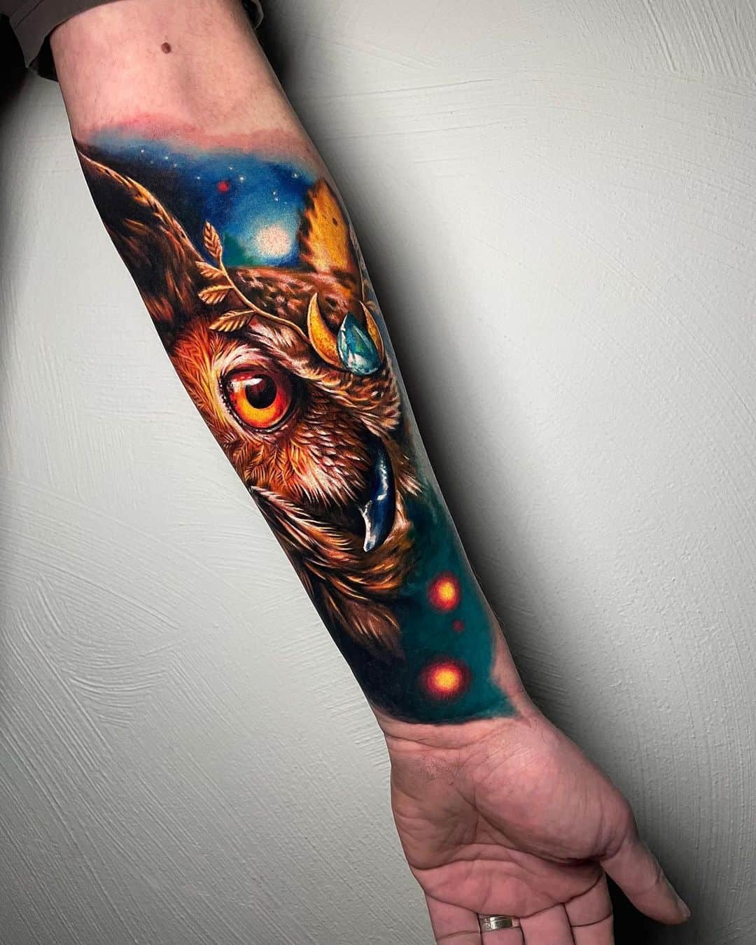 Colorful owl tattoo by adrienn.kern