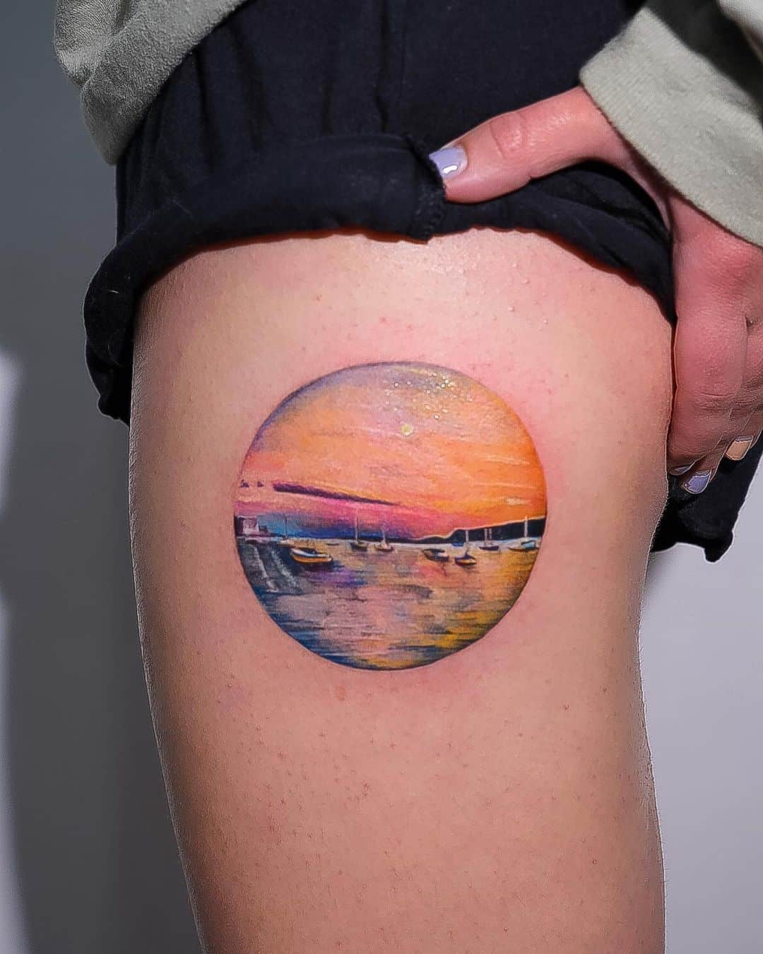 Colorful travel tattoo by tingle.studio