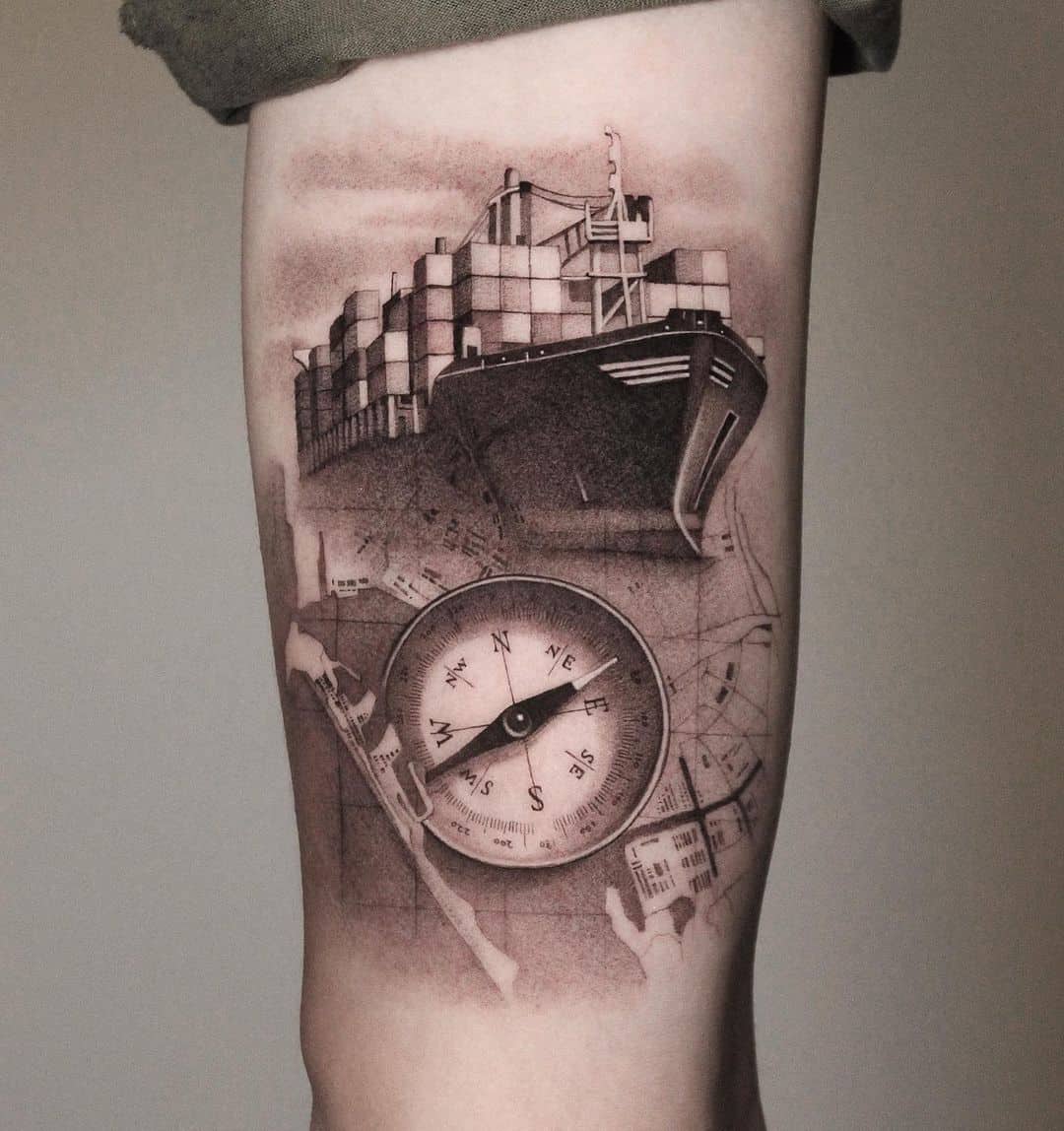 Dotwork compass tattoo by shu tattooart