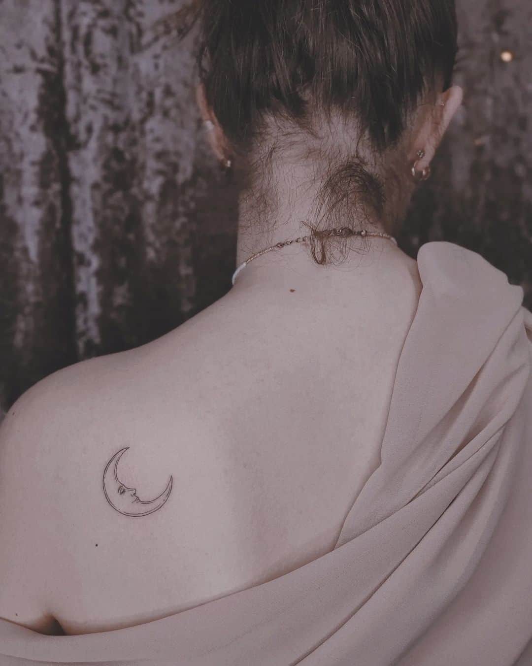 Fineline moon tattoo by