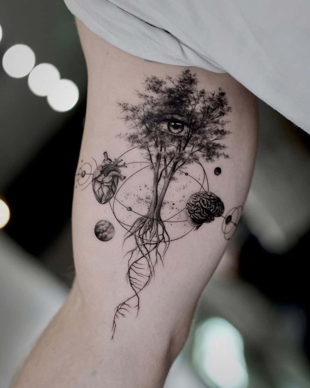 Fineline tree tattoo by bartektattoos