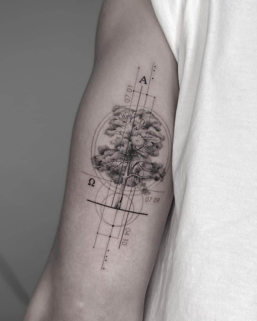 Fineline tree tattoo by takacs miklos