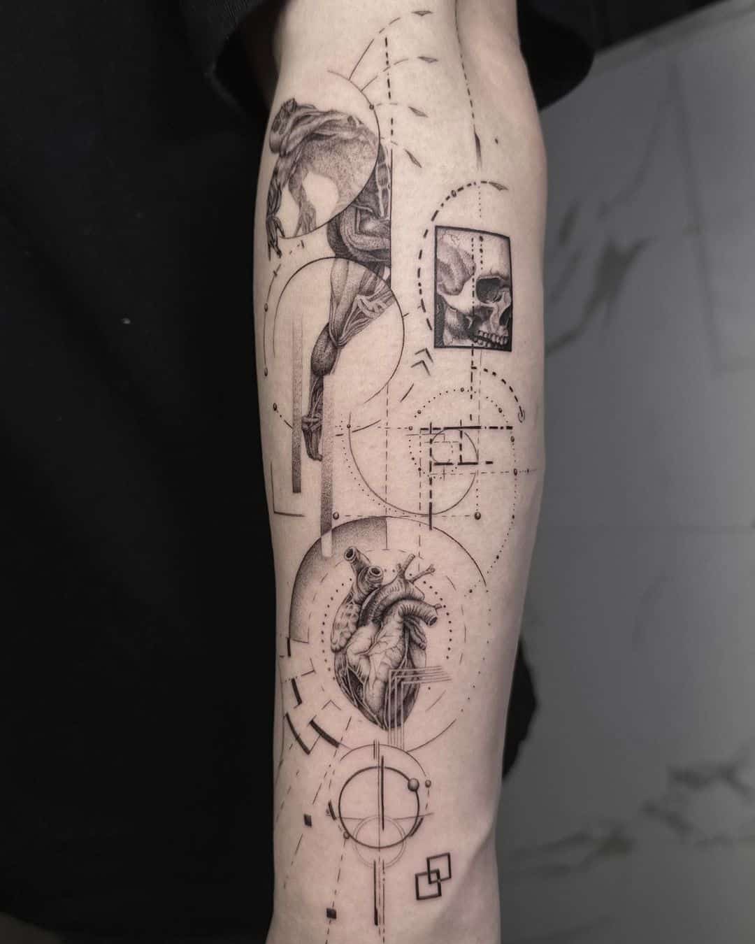 Geometric fineline tattoo by theparsetattoo