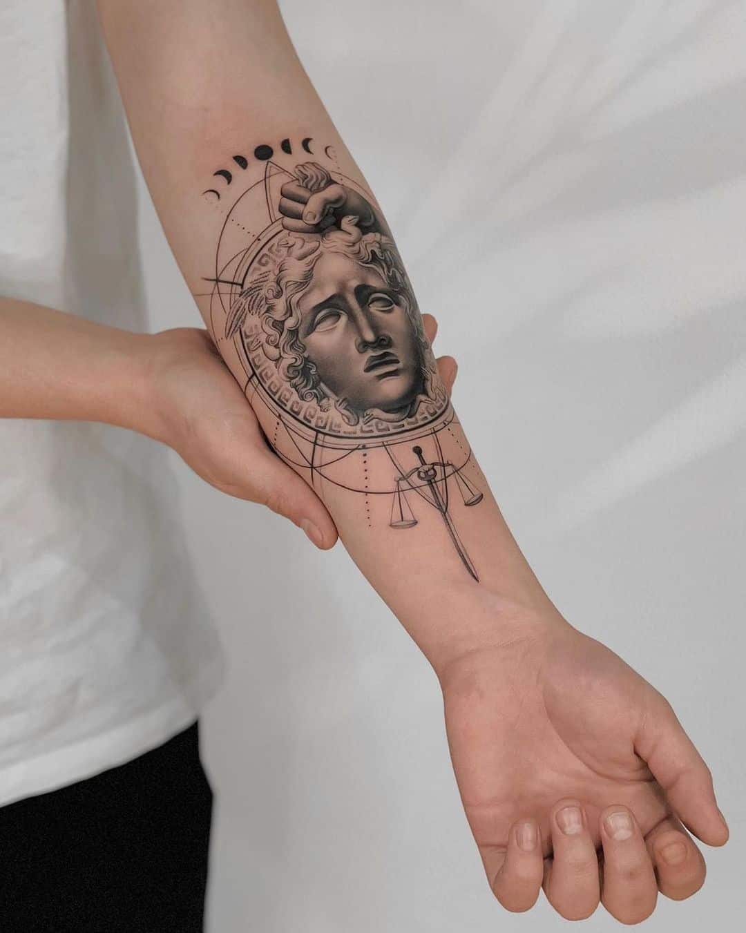 Geometric medusa tattoo by goodmengallery
