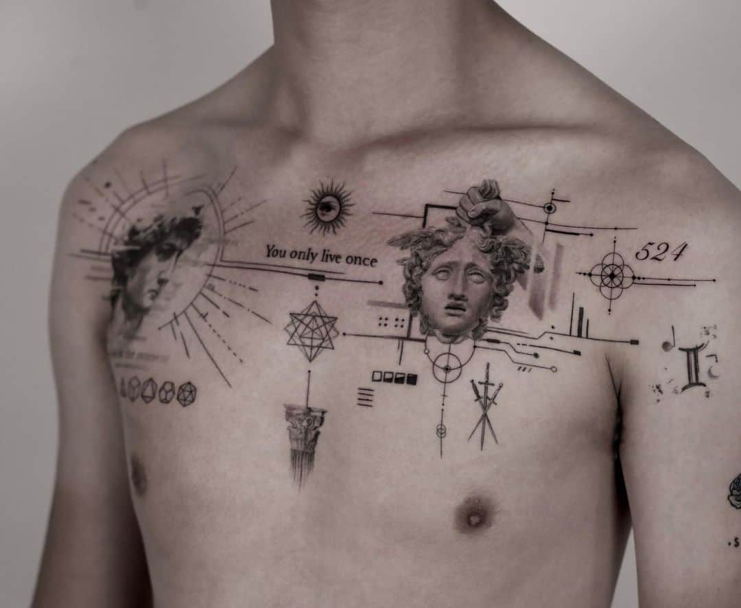 Medusa tattoo on chest by tattooist.zink 1