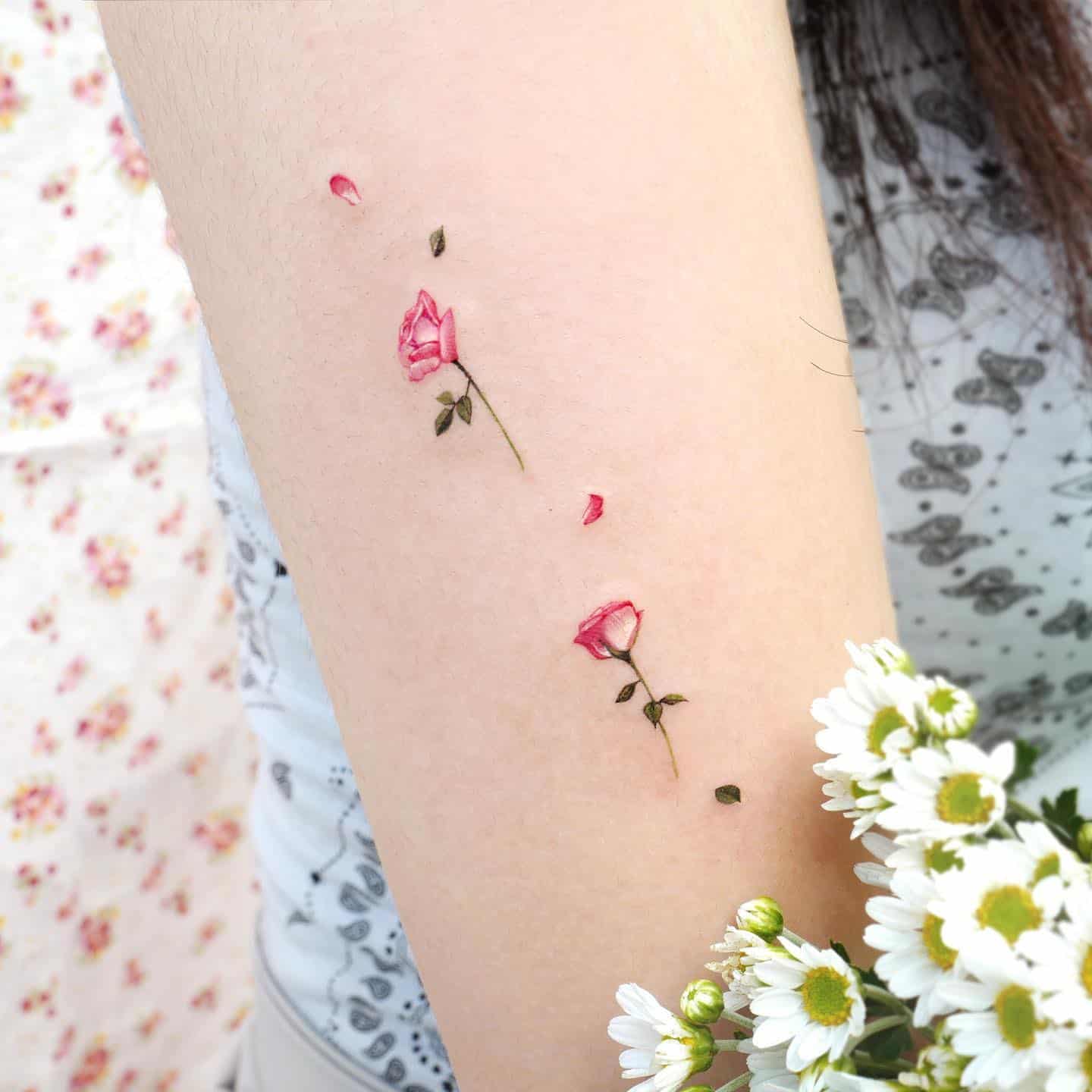 Pink rose tatts by song.e tattoo