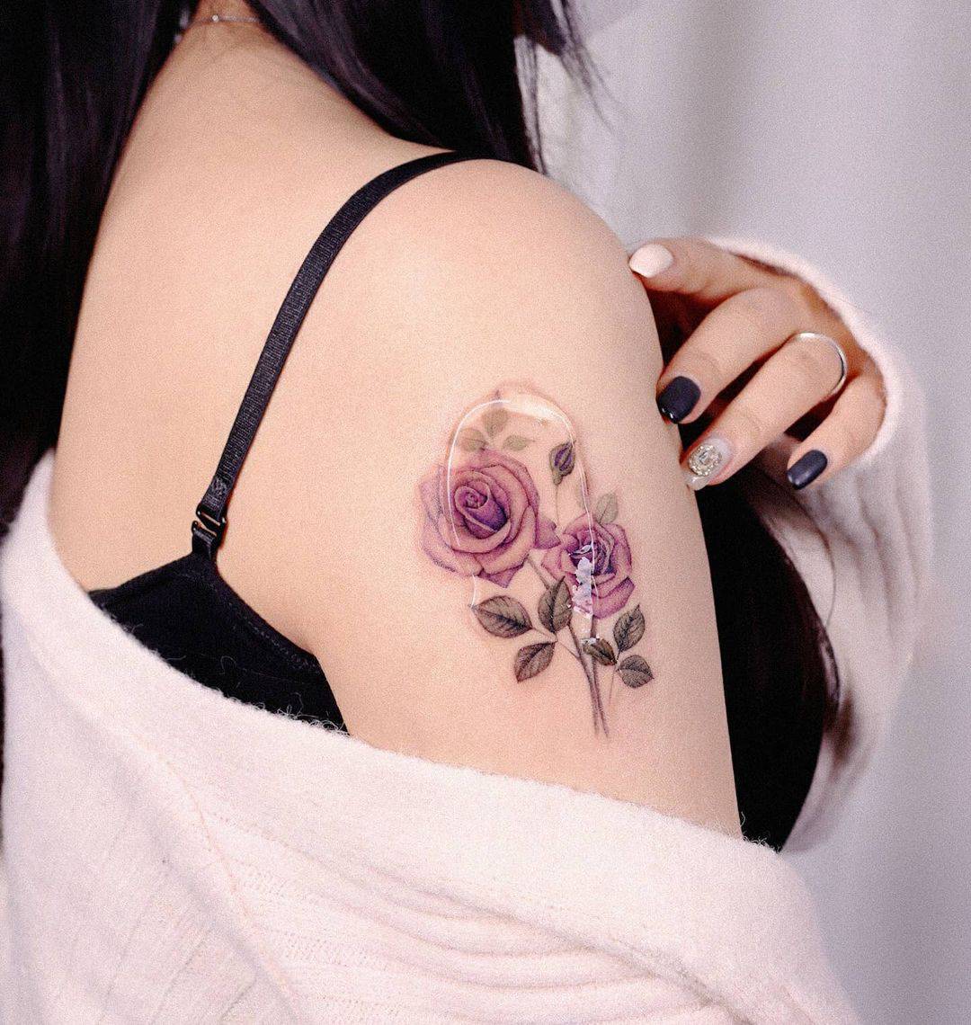 Purple rose tattoo by peria tattoo